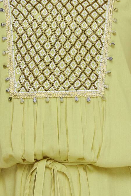 Buy Arpan Vohra Yellow Embroidered Pleated Maxi Dress Online at Aza Fashions Buy_Arpan Vohra_Yellow Embroidered Pleated Maxi Dress _Online_at_Aza_Fashions