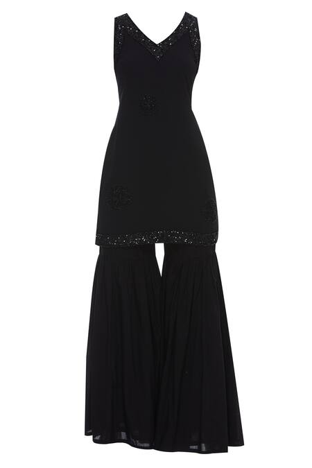 Arpan Vohra_Black Sequin Embroidered Sharara Kurta Set _Online_at_Aza_Fashions