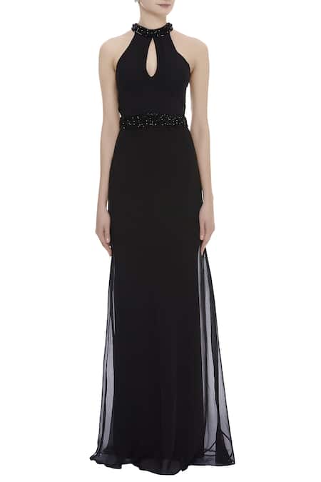 Arpan Vohra_Black Cutdana Embroidered Floor Length Gown _Online_at_Aza_Fashions