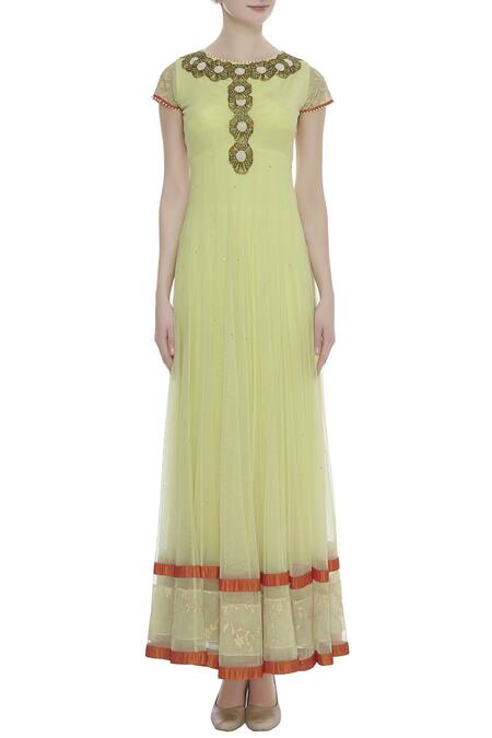 Arpan Vohra Yellow Tulle Cutdana, Sequin, Bead Round Embroidered Anarkali Online at Aza Fashions Arpan Vohra_Yellow Tulle Cutdana, Sequin, Bead Round Embroidered Anarkali _Online_at_Aza_Fashions