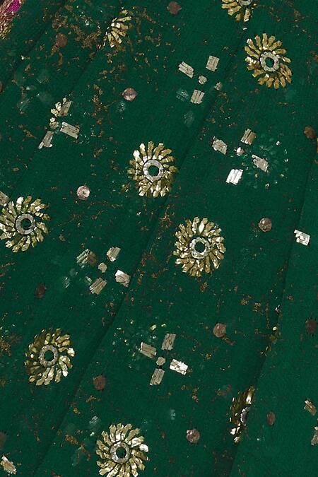 Talat Kazmi_Green Embroidered Saree And Unstitched Blouse_at_Aza_Fashions