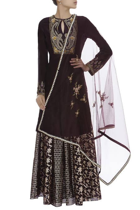 Joy Mitra Bead Embroidered Kurta Lehenga Set  