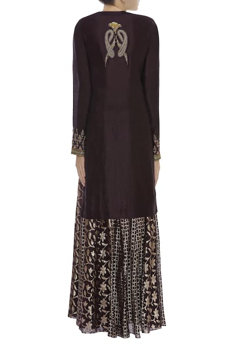 Shop Joy Mitra Brown Bead Embroidered Kurta Lehenga Set at Aza Fashions Shop_Joy Mitra_Brown Bead Embroidered Kurta Lehenga Set _at_Aza_Fashions