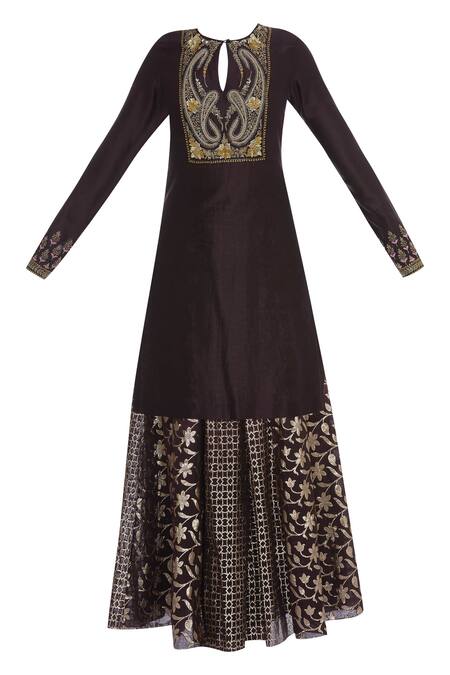 Joy Mitra Brown Bead Embroidered Kurta Lehenga Set Online at Aza Fashions Joy Mitra_Brown Bead Embroidered Kurta Lehenga Set _Online_at_Aza_Fashions
