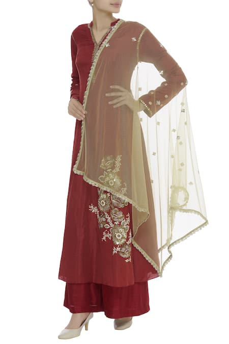 Joy Mitra Floral Sequin Embroidered Kurta Palazzo Set 