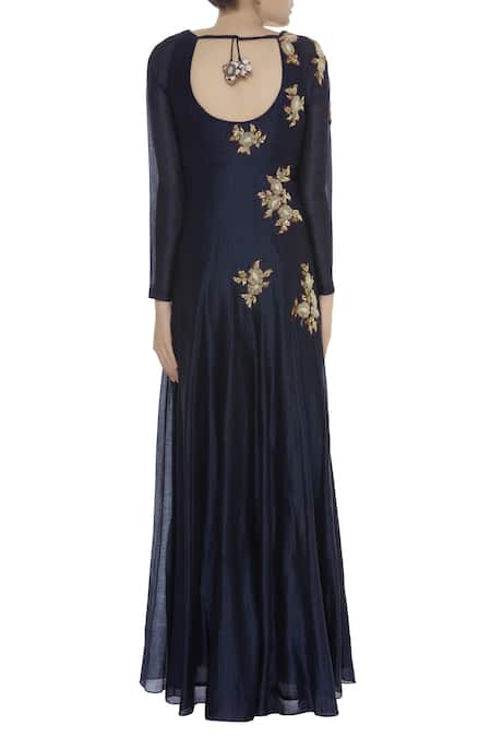 Shop Joy Mitra Blue Patchwork Embroidered Anarkali With Dupatta at Aza Fashions Shop_Joy Mitra_Blue Patchwork Embroidered Anarkali With Dupatta _at_Aza_Fashions