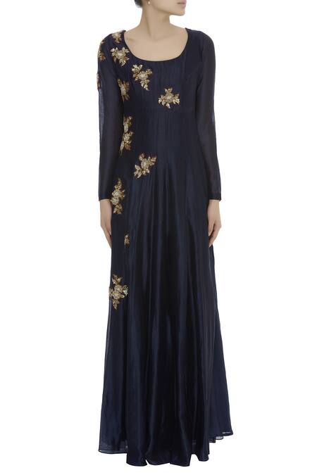 Joy Mitra Blue Patchwork Embroidered Anarkali With Dupatta Online at Aza Fashions Joy Mitra_Blue Patchwork Embroidered Anarkali With Dupatta _Online_at_Aza_Fashions