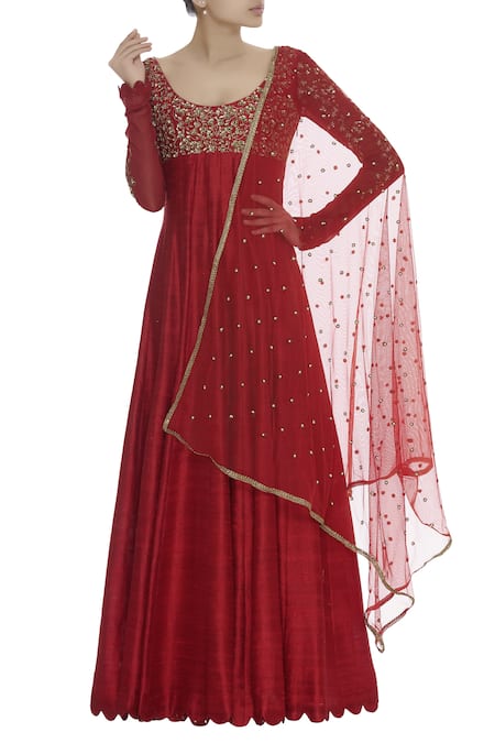 Joy Mitra Sequin Embroidered Anarkali With Dupatta 