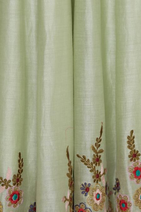 Shop Joy Mitra Green Floral Embroidered Anarkali With Dupatta And Churidar Online at Aza Fashions Shop_Joy Mitra_Green Floral Embroidered Anarkali With Dupatta And Churidar _Online_at_Aza_Fashions