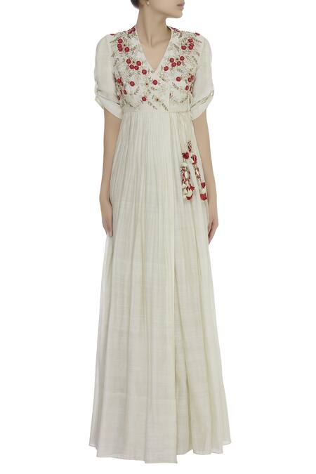 Joy Mitra Off White Angrakha Kurta With Lehenga And Dupatta Online at Aza Fashions Joy Mitra_Off White Angrakha Kurta With Lehenga And Dupatta _Online_at_Aza_Fashions