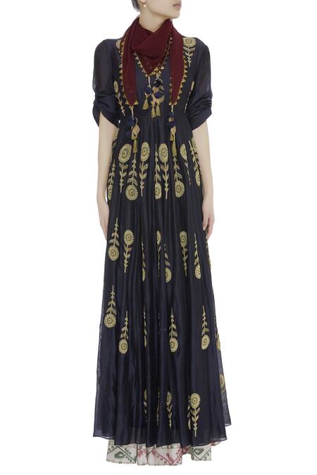 Joy Mitra Blue Embroidered Kurta With Lehenga And Stole Online at Aza Fashions Joy Mitra_Blue Embroidered Kurta With Lehenga And Stole _Online_at_Aza_Fashions