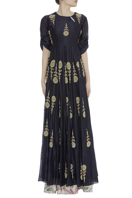 Buy Joy Mitra Blue Embroidered Kurta With Lehenga And Stole Online at Aza Fashions Buy_Joy Mitra_Blue Embroidered Kurta With Lehenga And Stole _Online_at_Aza_Fashions