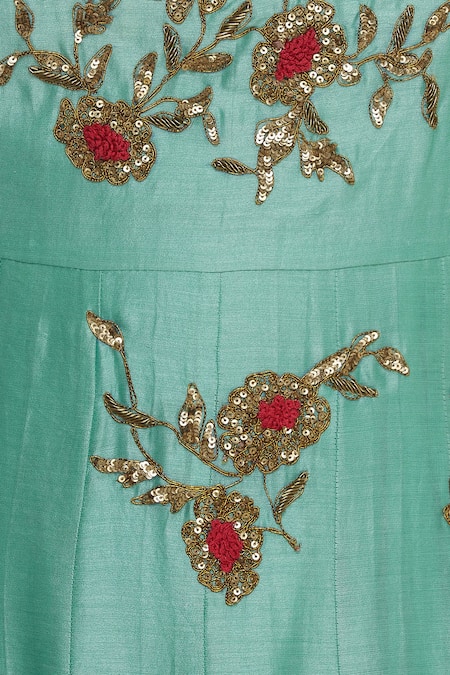 Shop Joy Mitra Green Floral Embroidered Anarkali With Palazzos Online at Aza Fashions Shop_Joy Mitra_Green Floral Embroidered Anarkali With Palazzos _Online_at_Aza_Fashions