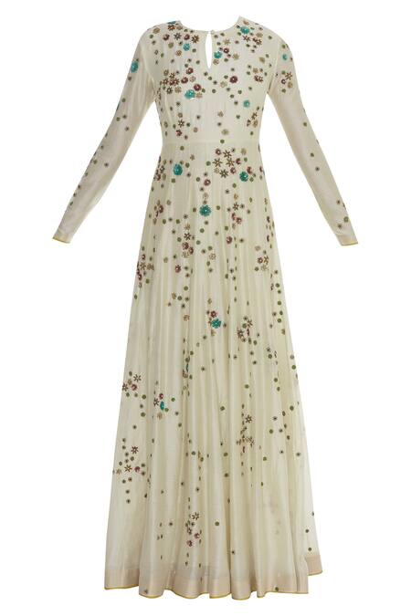 Joy Mitra White Embroidered Anarkali With Dupatta And Churidaar Online at Aza Fashions Joy Mitra_White Embroidered Anarkali With Dupatta And Churidaar _Online_at_Aza_Fashions