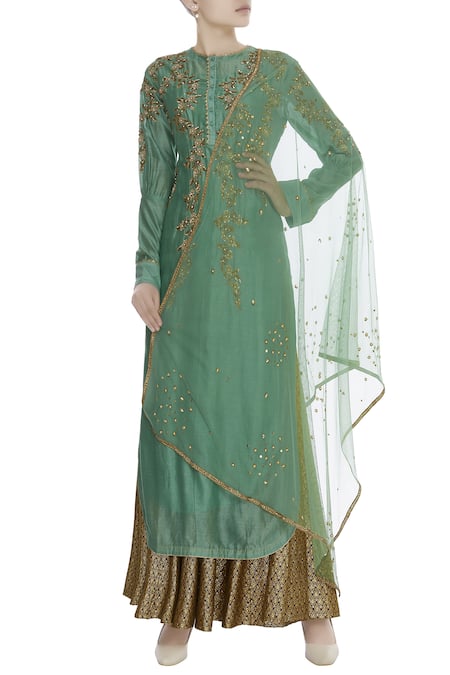 Joy Mitra Embroidered Kurta Lehenga Set  