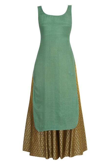 Buy_Joy Mitra_Gold Embroidered Kurta Lehenga Set _Online_at_Aza_Fashions