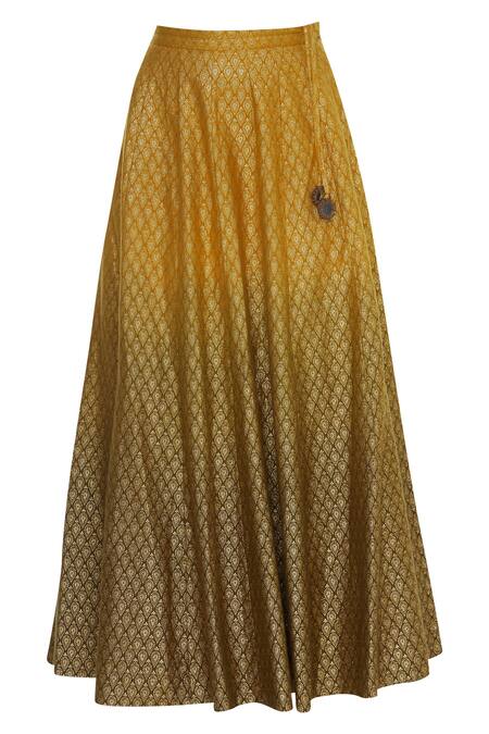 Shop_Joy Mitra_Gold Embroidered Kurta Lehenga Set _Online_at_Aza_Fashions