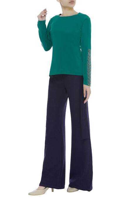 Aalyxir Blue Georgette Palazzo Pant With Belt