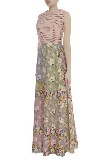 Buy_Niki Mahajan_Multi Color Cutout Floral Print Dress_Online_at_Aza_Fashions