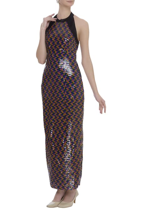 Neha Taneja Halter Neck Sequin Gown 