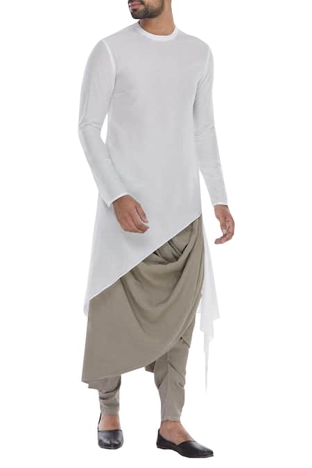 Antar Agni White Kurta With Asymmetric Hemline