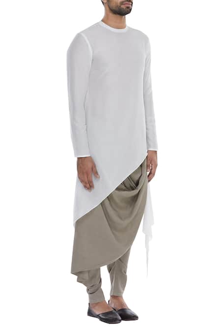 Antar Agni_White Kurta With Asymmetric Hemline_Online_at_Aza_Fashions