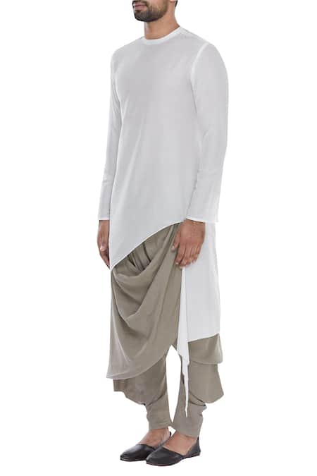 Buy_Antar Agni_White Kurta With Asymmetric Hemline_Online_at_Aza_Fashions