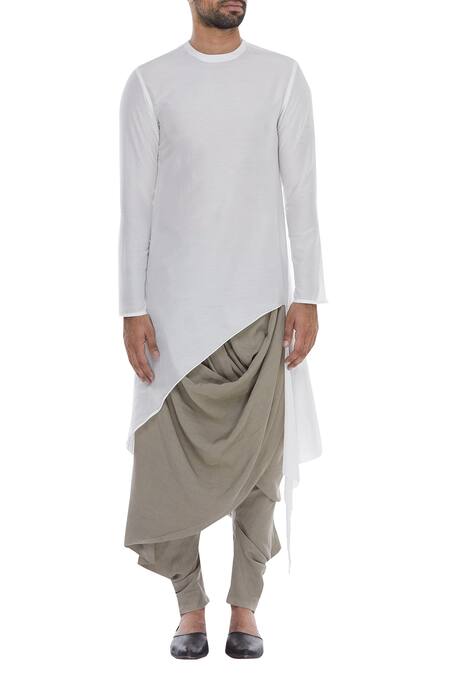 Shop_Antar Agni_White Kurta With Asymmetric Hemline_Online_at_Aza_Fashions