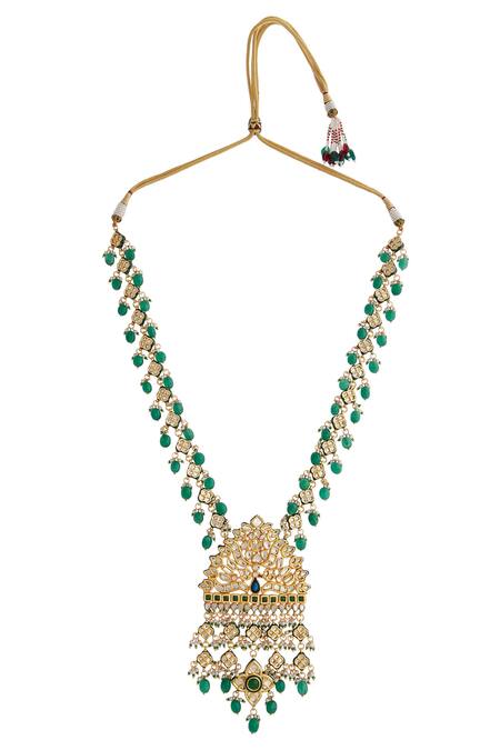 Posh By Rathore_Gold Plated Kundan Necklace And Earring Set _Online_at_Aza_Fashions