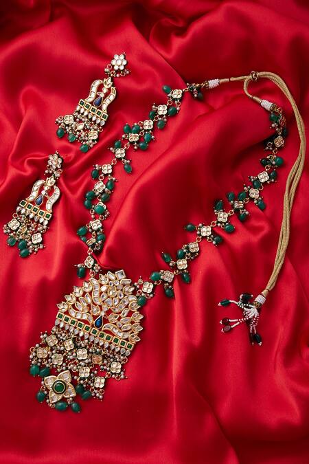 Buy_Posh By Rathore_Gold Plated Kundan Necklace And Earring Set _Online_at_Aza_Fashions
