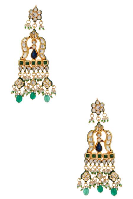 Shop_Posh By Rathore_Gold Plated Kundan Necklace And Earring Set _Online_at_Aza_Fashions