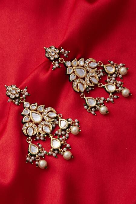 Shop_Posh By Rathore_Gold Plated Kundan Dangler Earrings _Online_at_Aza_Fashions