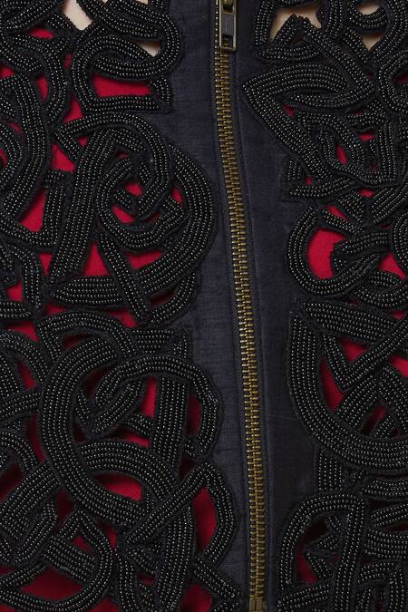 Buy Urvashi Joneja Black Raw Silk High Neck Embroidered Cape Online at Aza Fashions Buy_Urvashi Joneja_Black Raw Silk High Neck Embroidered Cape_Online_at_Aza_Fashions