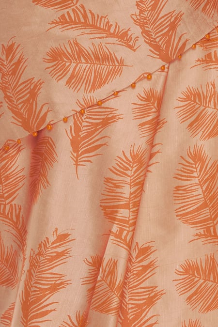Buy_Shagun Manchanda_Peach Linen Block Print Saree  _Online_at_Aza_Fashions