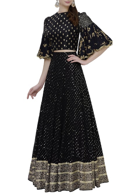 Vikram Phadnis Black Embroidered Lehenga Set