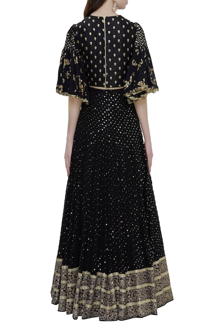 Shop_Vikram Phadnis_Black Embroidered Lehenga Set_at_Aza_Fashions