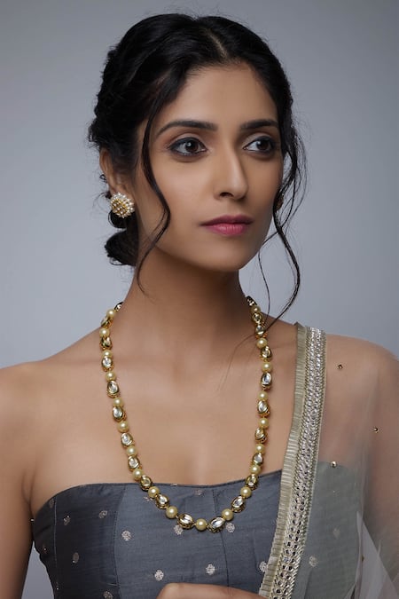 Shop Just Shradhas Gold Plated Stone Long Necklace at Aza Fashions Shop_Just Shradhas_Gold Plated Stone Long Necklace _at_Aza_Fashions