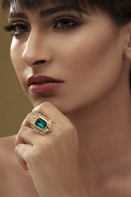 Shop Confluence Gold Plated Eina Ahluwalia Crystal Ring at Aza Fashions Shop_Confluence_Gold Plated Eina Ahluwalia Crystal Ring_at_Aza_Fashions