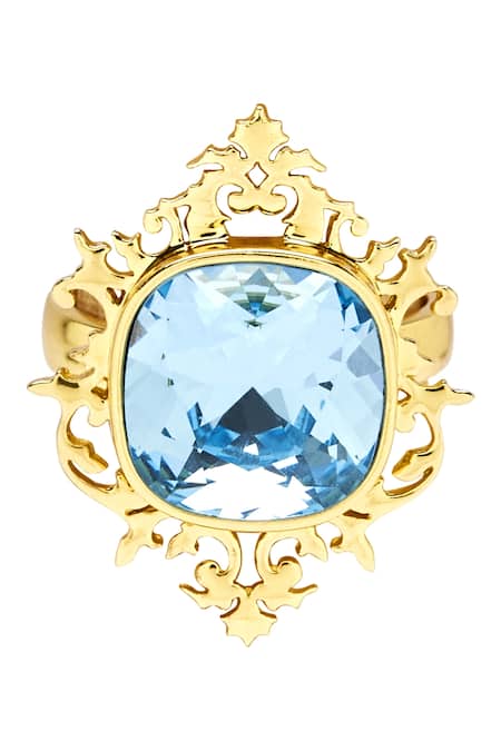 Confluence_Gold Plated Eina Ahluwalia Crystal Ring_Online_at_Aza_Fashions