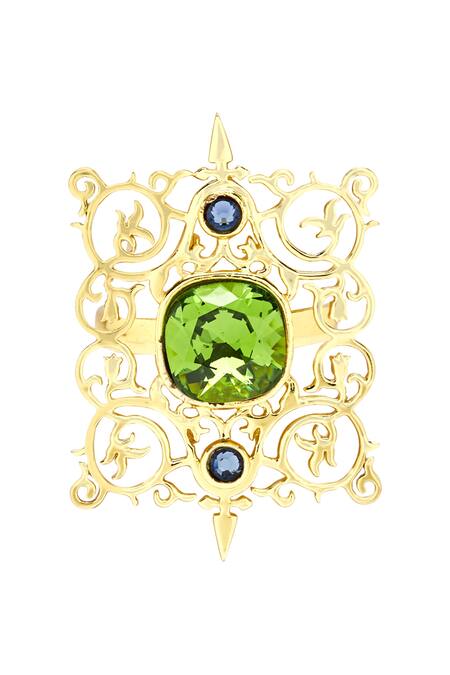 Confluence_Gold Plated Eina Ahluwalia Crystal Ring_Online_at_Aza_Fashions