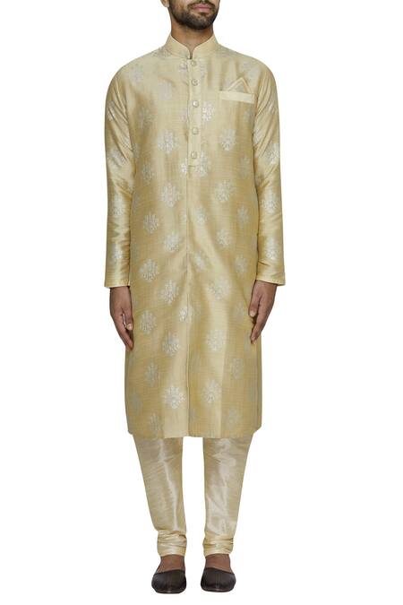 Arihant Rai Sinha_Beige Brocade Kurta With Churidar_Online_at_Aza_Fashions