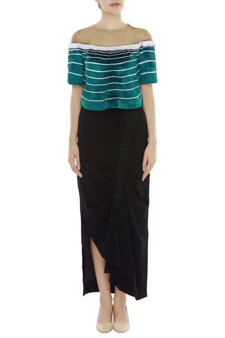 Buy_Urvashi Joneja_Green Georgette Round Neck Embroidered Illlusion Top _Online_at_Aza_Fashions