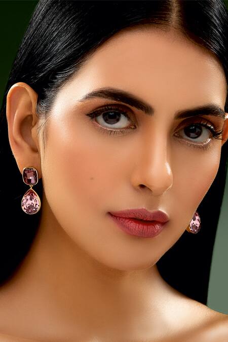 Shop_Confluence_Gold Plated Crystals Shivan And Narresh Drop Earrings_at_Aza_Fashions