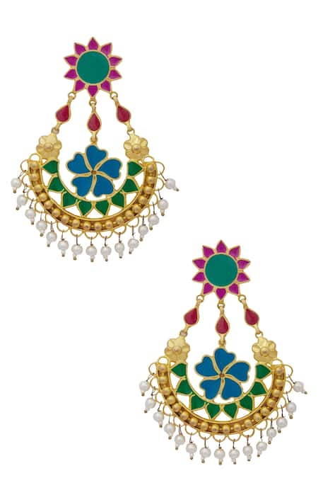 Pranay Baidya Gold Plated Beads Crescent Moon Earrings