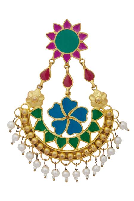 Pranay Baidya Gold Plated Beads Crescent Moon Earrings Online at Aza Fashions Pranay Baidya_Gold Plated Beads Crescent Moon Earrings_Online_at_Aza_Fashions