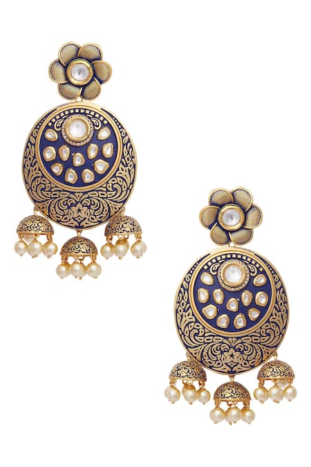 Kiwi by Musskan Blue Kundan Earrings