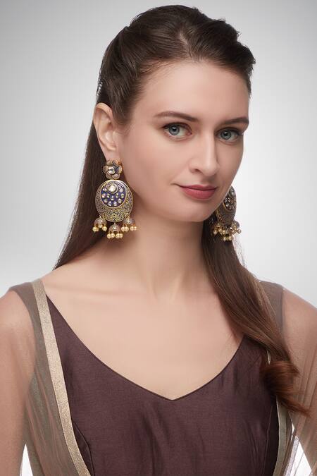 Shop Kiwi By Musskan Blue Kundan Earrings at Aza Fashions Shop_Kiwi By Musskan_Blue Kundan Earrings_at_Aza_Fashions