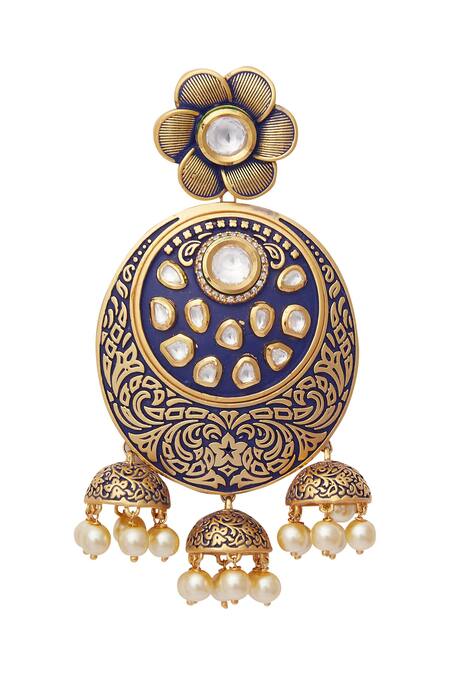 Kiwi By Musskan Blue Kundan Earrings Online at Aza Fashions Kiwi By Musskan_Blue Kundan Earrings_Online_at_Aza_Fashions