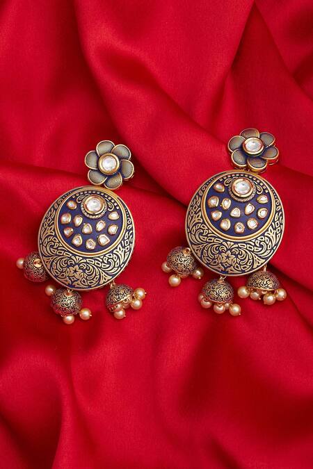 Buy Kiwi By Musskan Blue Kundan Earrings Online at Aza Fashions Buy_Kiwi By Musskan_Blue Kundan Earrings_Online_at_Aza_Fashions