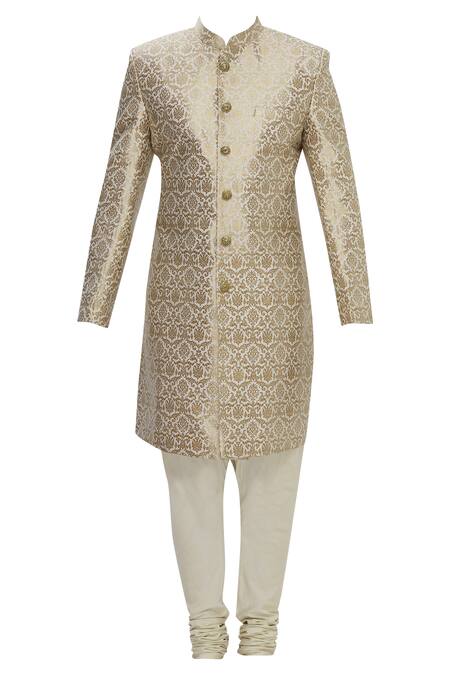 Buy_Arihant Rai Sinha_Gold Silk Embroidery Banarasi Sherwani Set_Online_at_Aza_Fashions